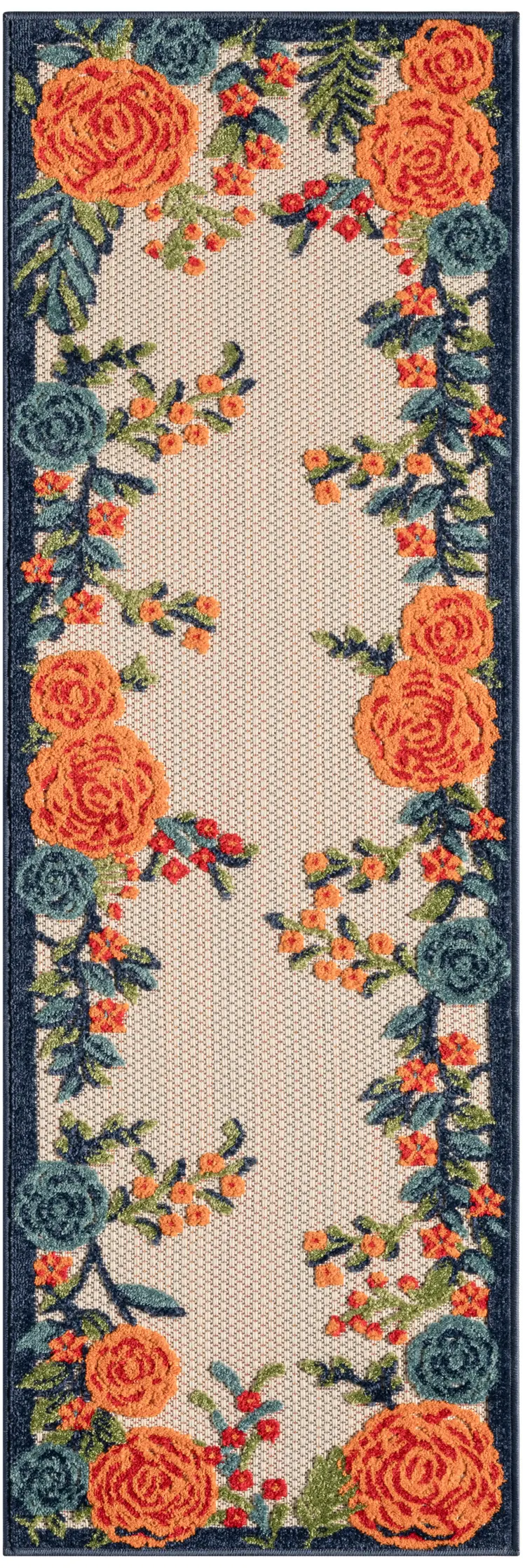 6' Red Beige Blue Orange And Red Floral Indoor Outdoor Runner Rug