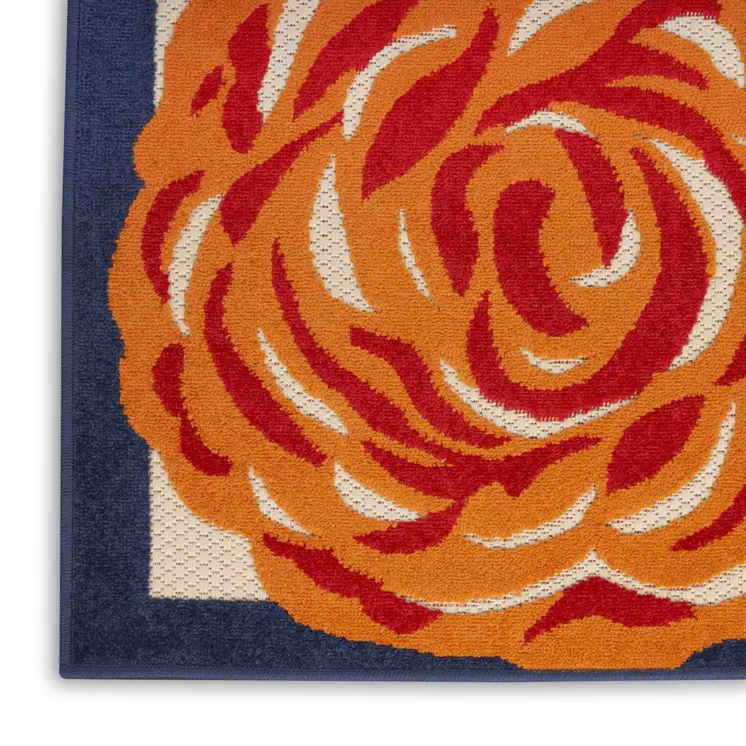 6' Red Beige Blue Orange And Red Floral Indoor Outdoor Runner Rug