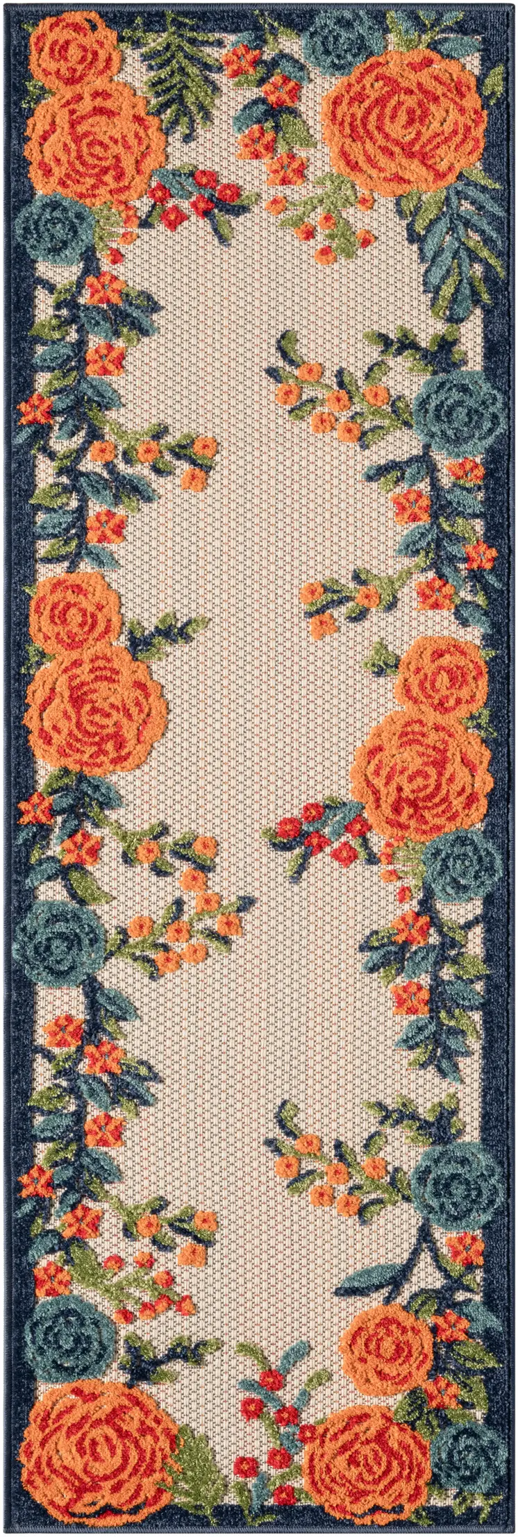 6' Red Beige Blue Orange And Red Floral Indoor Outdoor Runner Rug