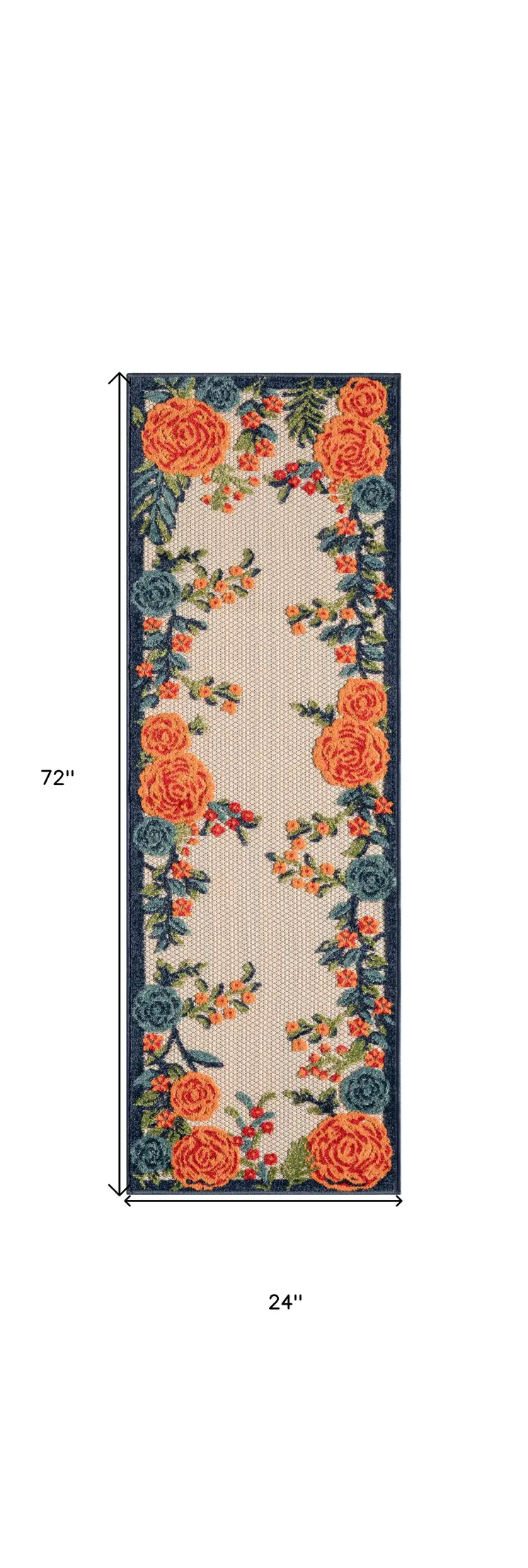 6' Red Beige Blue Orange And Red Floral Indoor Outdoor Runner Rug