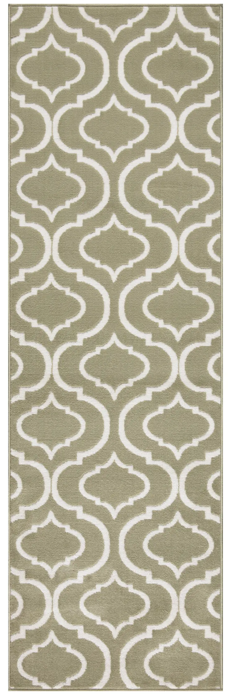 7' Olive Green and Ivory Trellis Non Skid Runner Rug