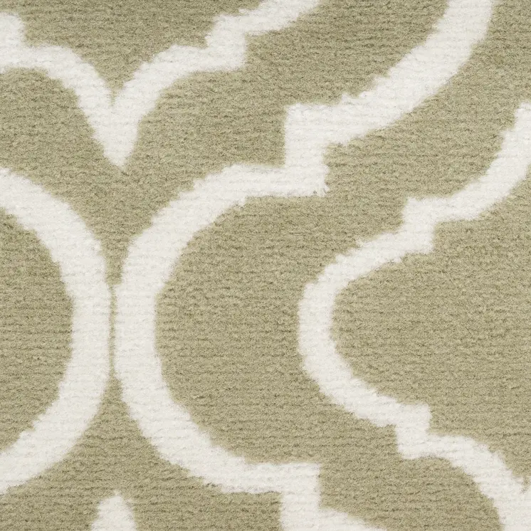 7' Olive Green and Ivory Trellis Non Skid Runner Rug