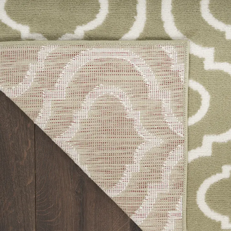7' Olive Green and Ivory Trellis Non Skid Runner Rug