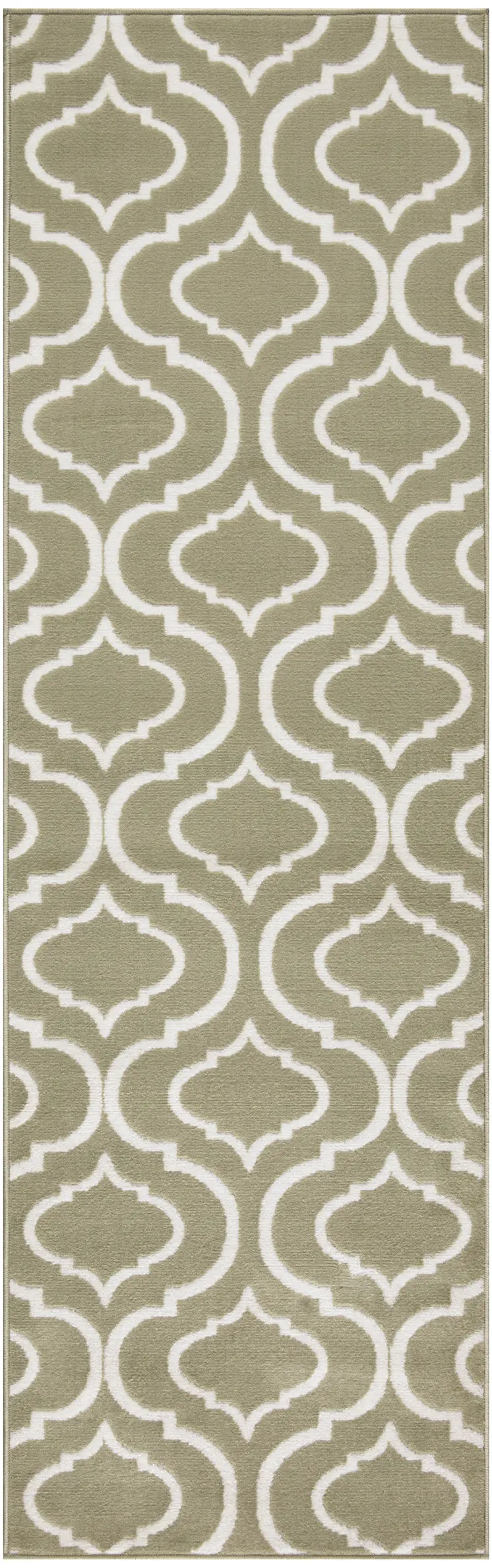 7' Olive Green and Ivory Trellis Non Skid Runner Rug