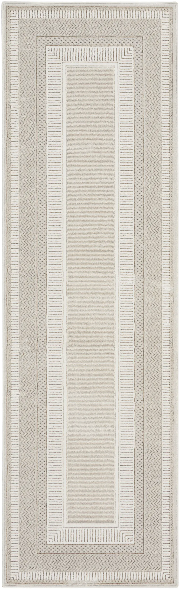 8' Gray and Ivory Geometric Non Skid Runner Rug