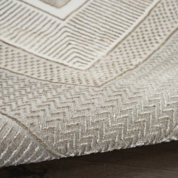 8' Gray and Ivory Geometric Non Skid Runner Rug