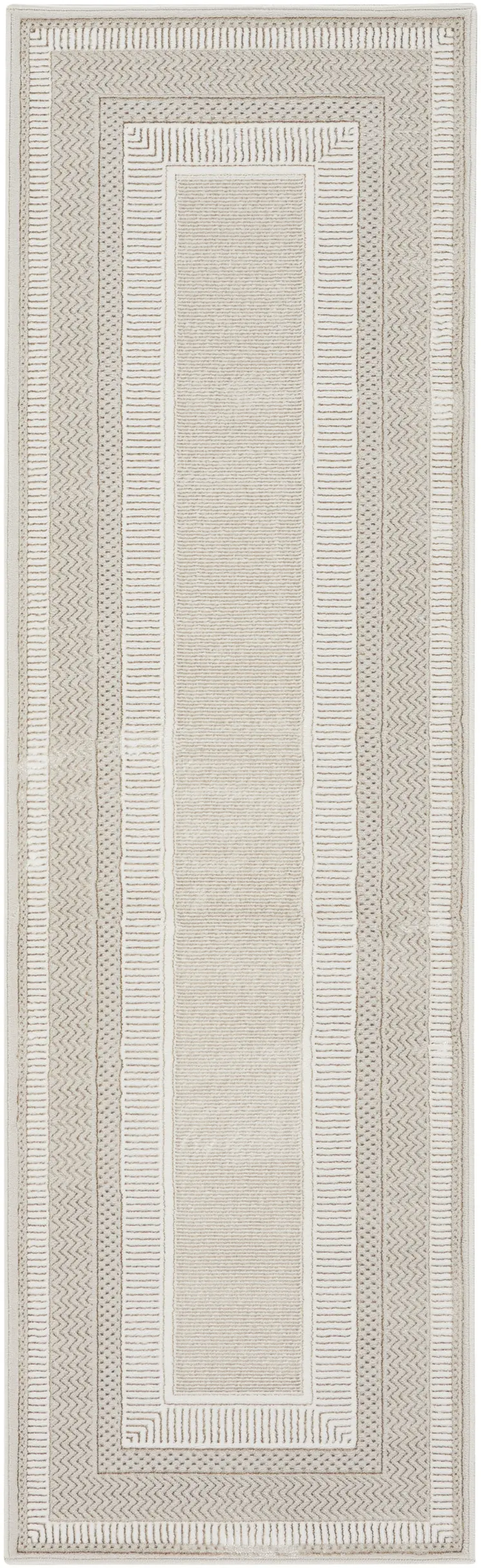8' Gray and Ivory Geometric Non Skid Runner Rug