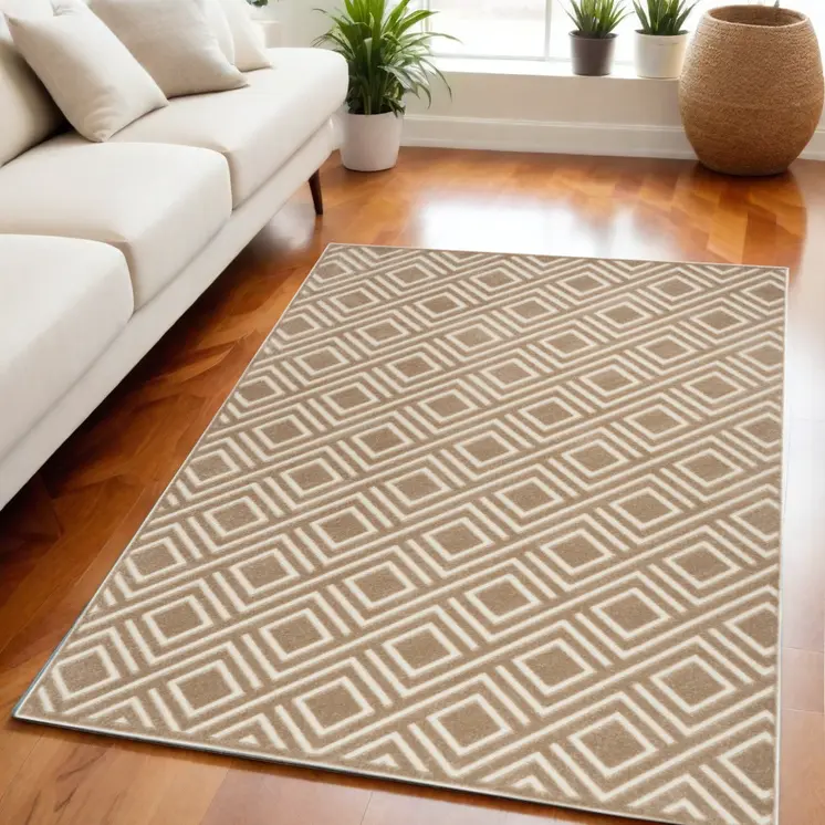5' X 7' Brown Geometric Area Rug