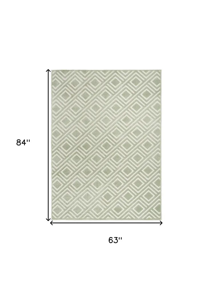 5' X 7' Green Geometric Area Rug