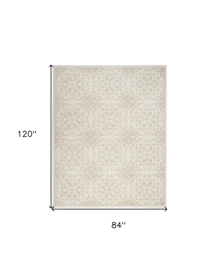 7' X 10' Beige and Ivory Floral Non Skid Area Rug