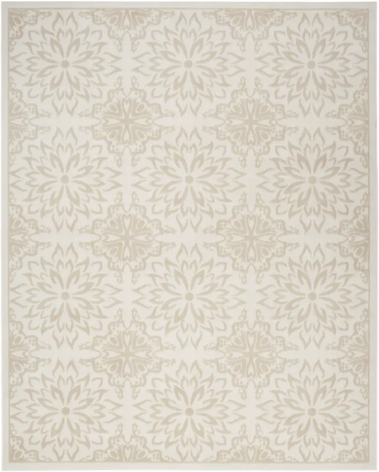 7' X 10' Beige and Ivory Floral Non Skid Area Rug