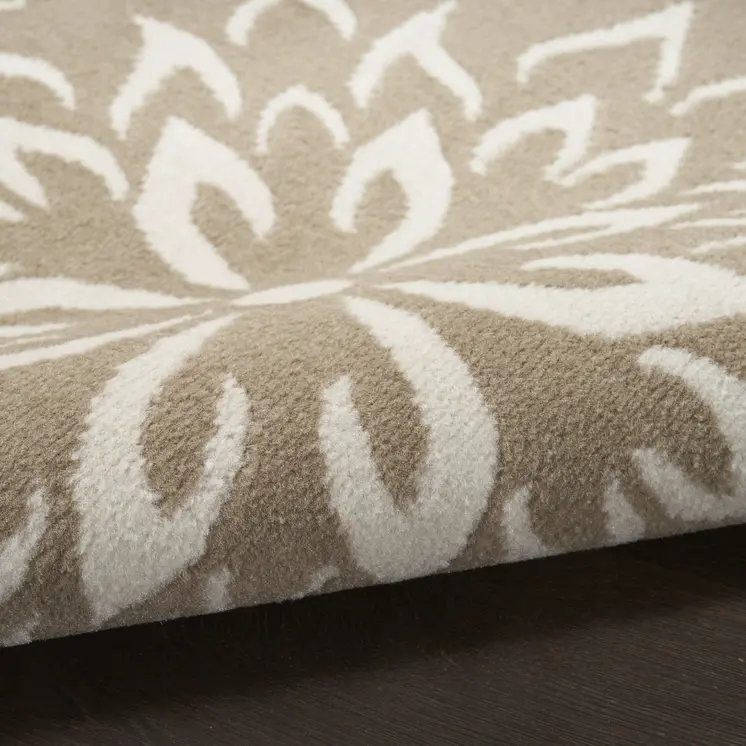 7' X 10' Taupe and Ivory Floral Non Skid Area Rug