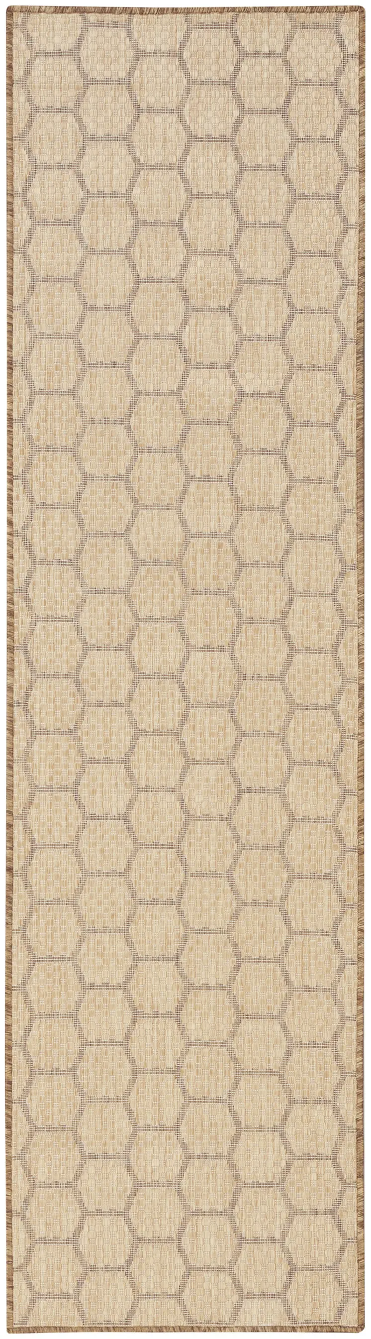 8' Natural And Beige Geometric Indoor Outdoor Runner Rug