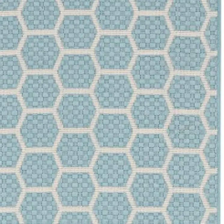 10' Aqua And White Geometric Indoor Outdoor Runner Rug