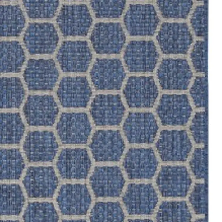 10' Blue And Ivory Geometric Indoor Outdoor Runner Rug