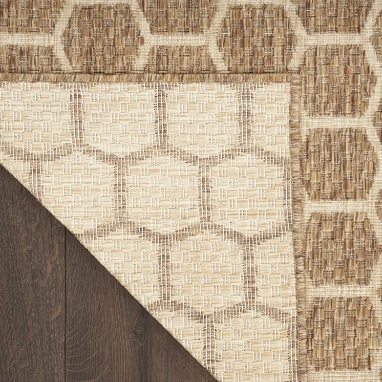 10' Natural And Beige Geometric Indoor Outdoor Runner Rug