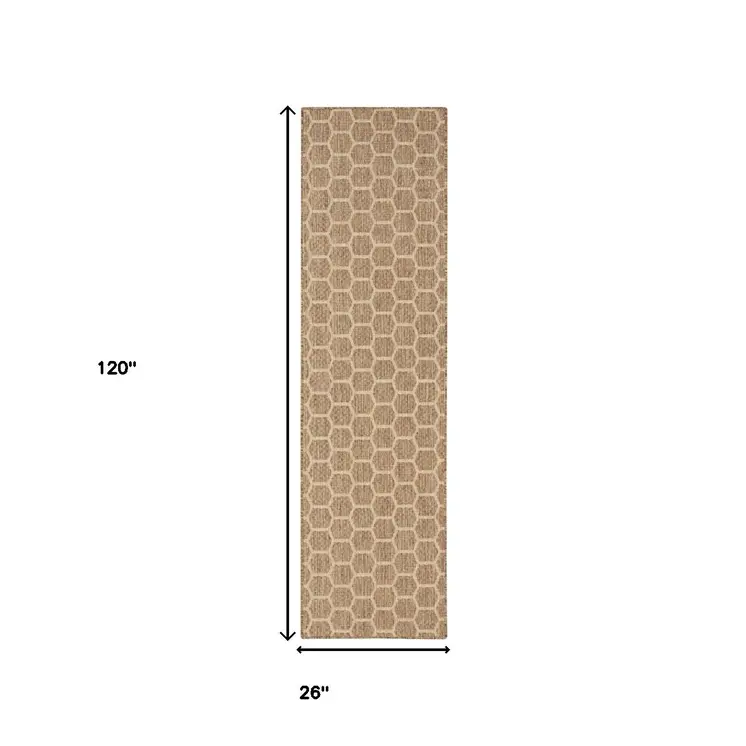 10' Natural And Beige Geometric Indoor Outdoor Runner Rug