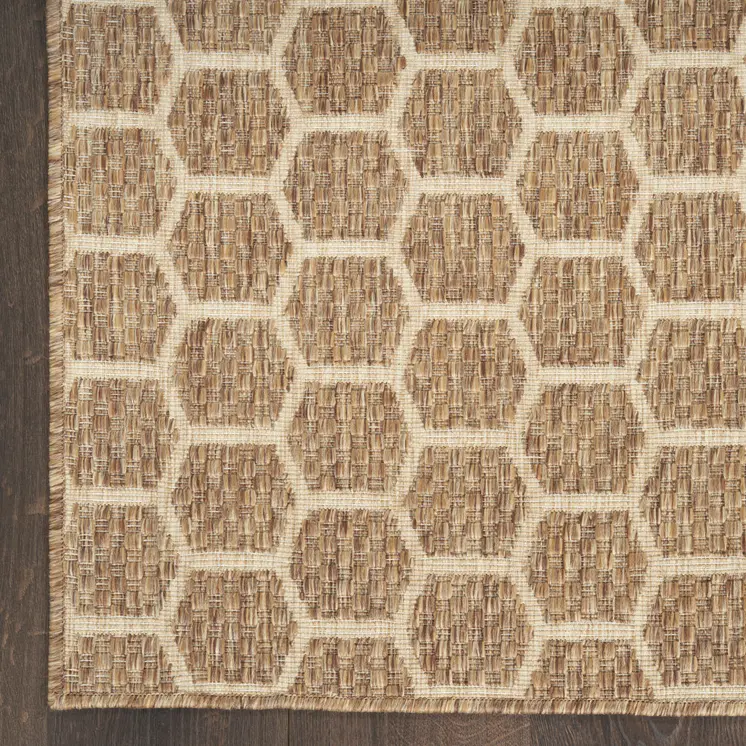 10' Natural And Beige Geometric Indoor Outdoor Runner Rug