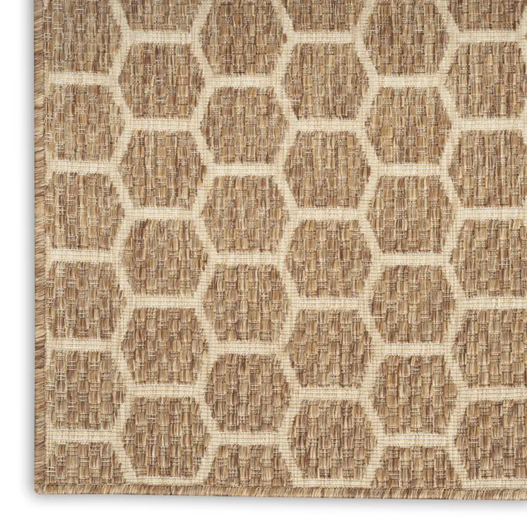 10' Natural And Beige Geometric Indoor Outdoor Runner Rug