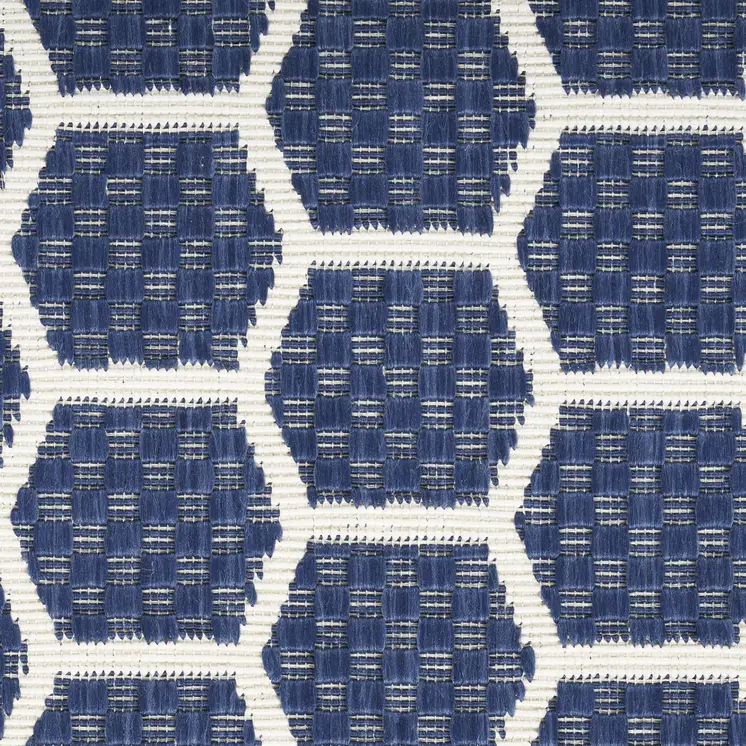 10' Navy Blue And Ivory Geometric Indoor Outdoor Runner Rug