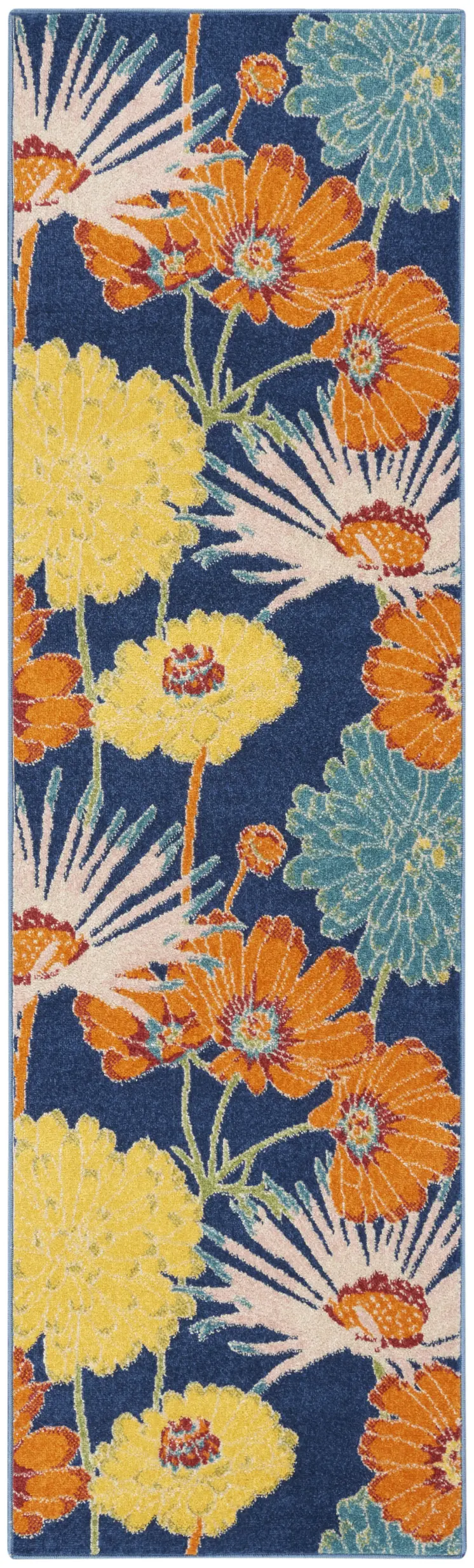 8' Blue Floral Runner Rug