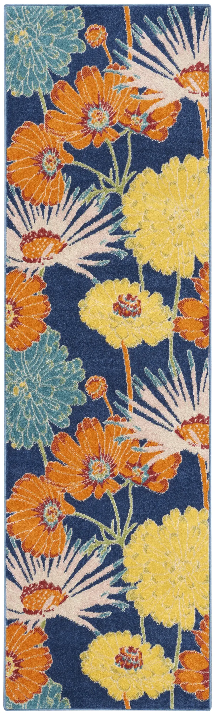8' Blue Floral Runner Rug