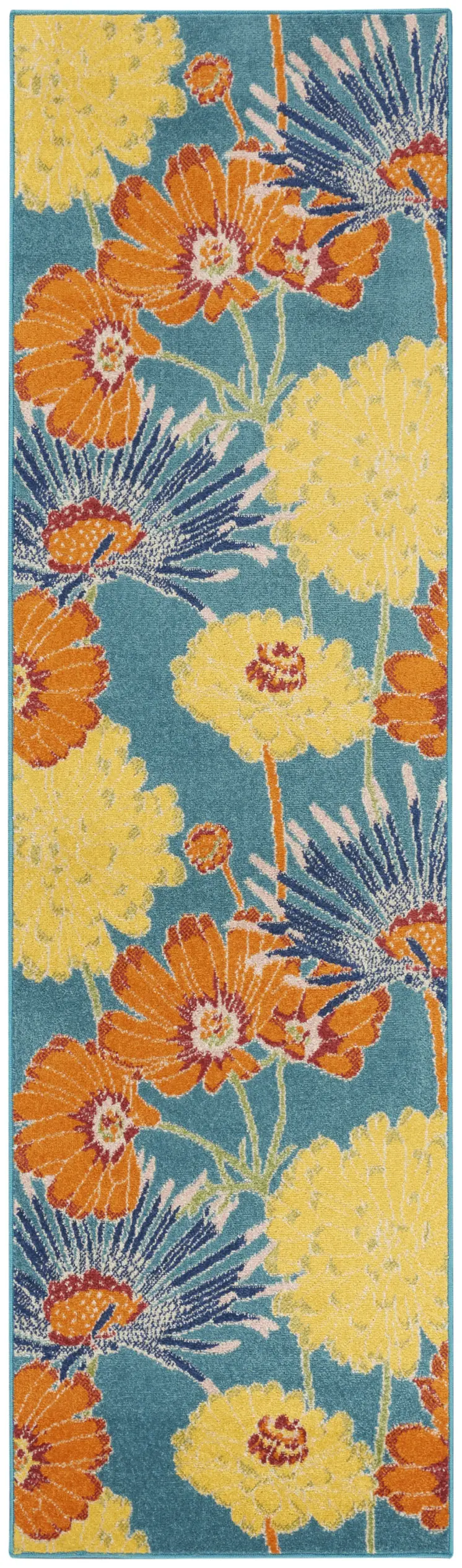 8' Blue Floral Runner Rug