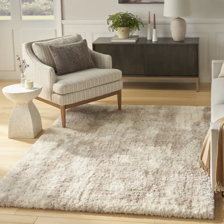 4' X 6' Beige and Ivory Abstract Shag Area Rug