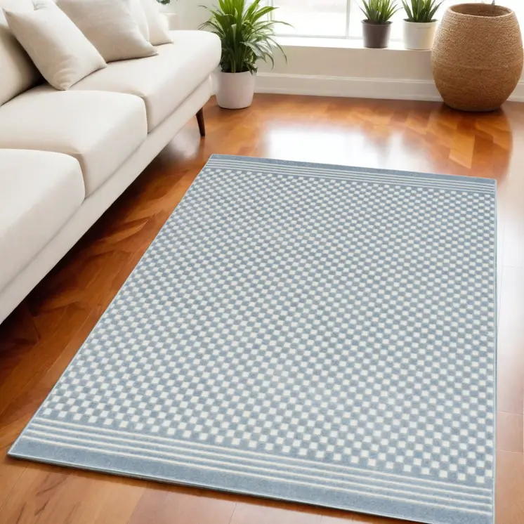 7' X 9' Blue Geometric Area Rug
