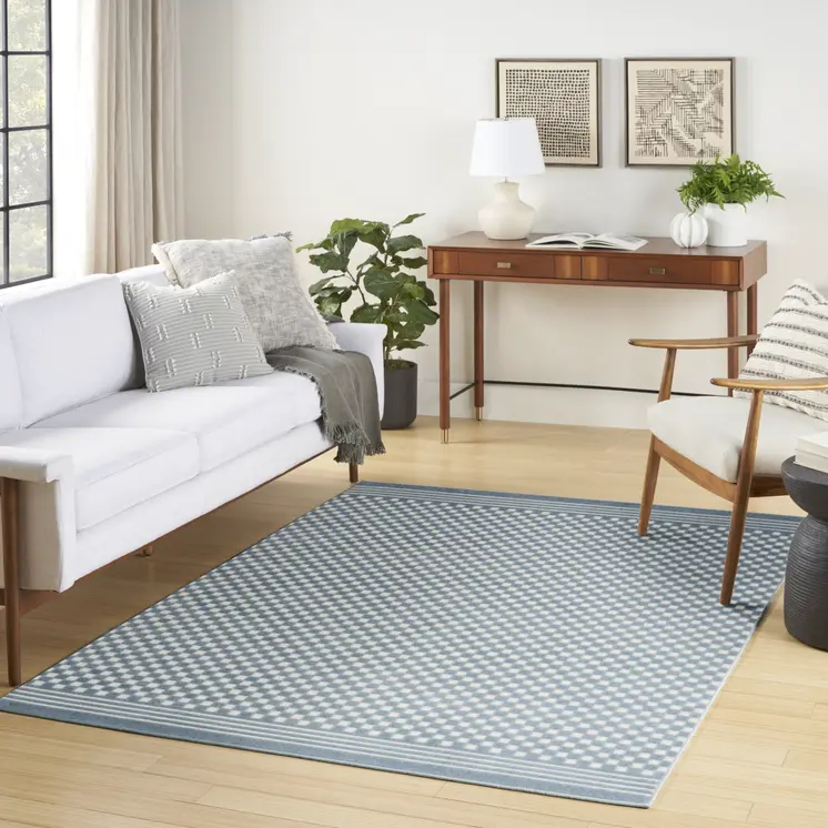 7' X 9' Blue Geometric Area Rug