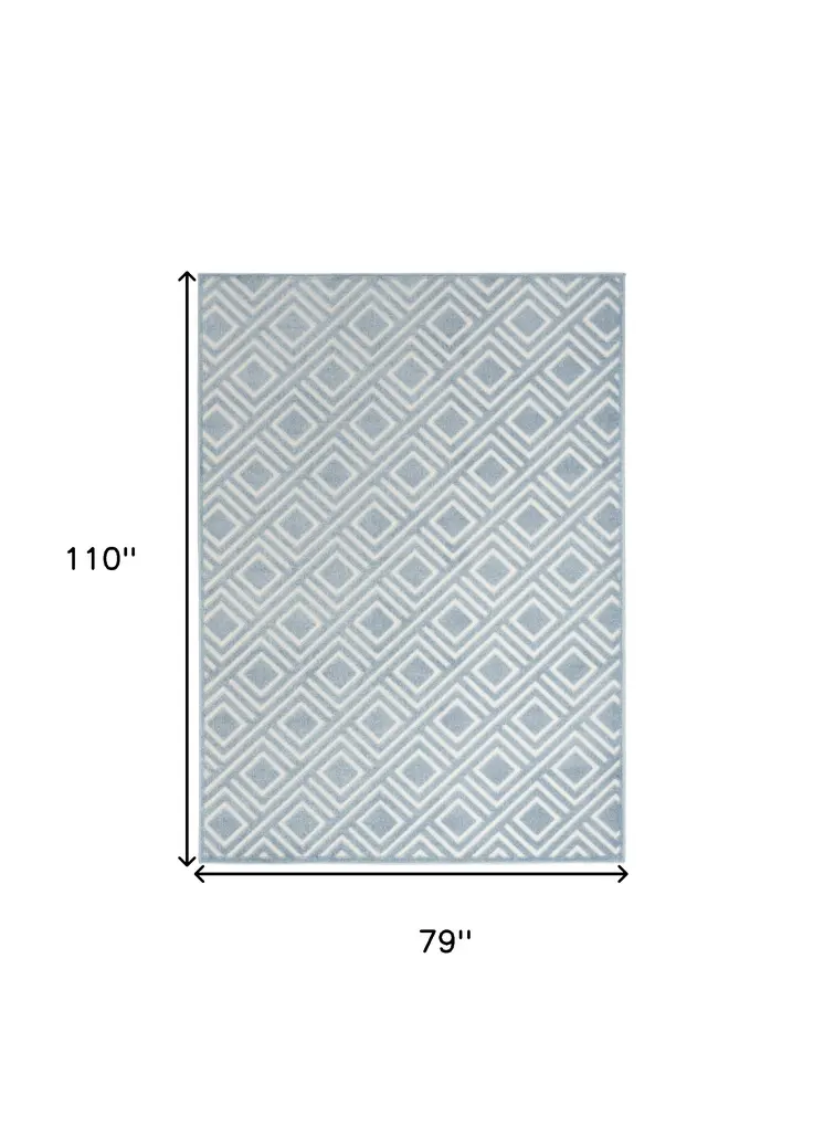 7' X 9' Blue Geometric Area Rug