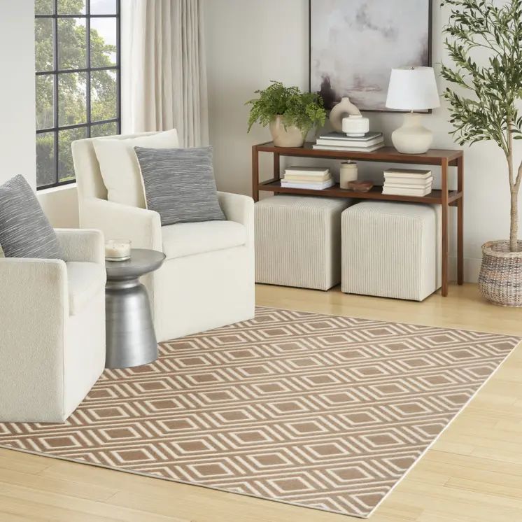 7' X 9' Brown Geometric Area Rug