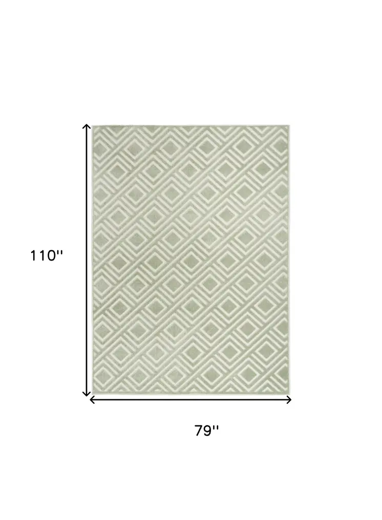 7' X 9' Green Geometric Area Rug