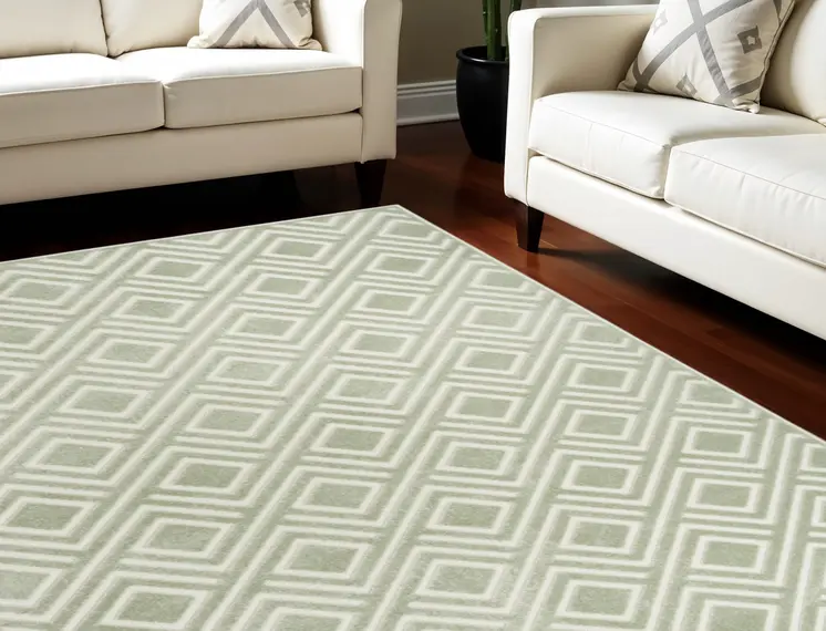 7' X 9' Green Geometric Area Rug