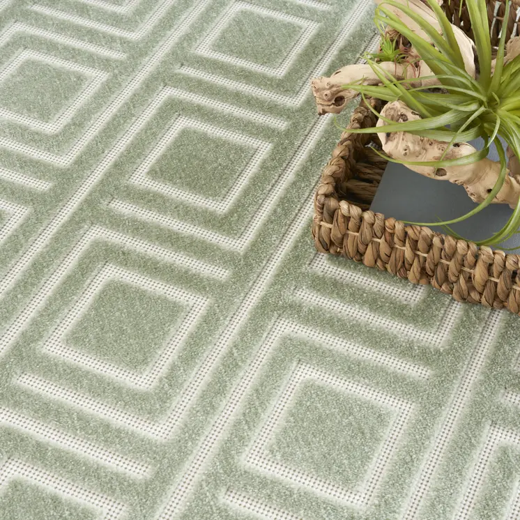 7' X 9' Green Geometric Area Rug