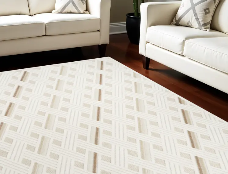 7' X 9' Cream Geometric Area Rug