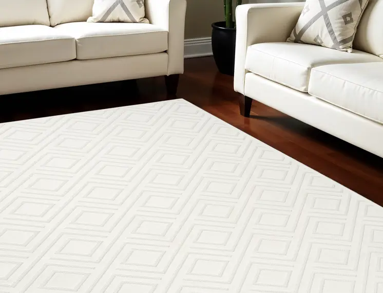 7' X 9' Cream Geometric Area Rug