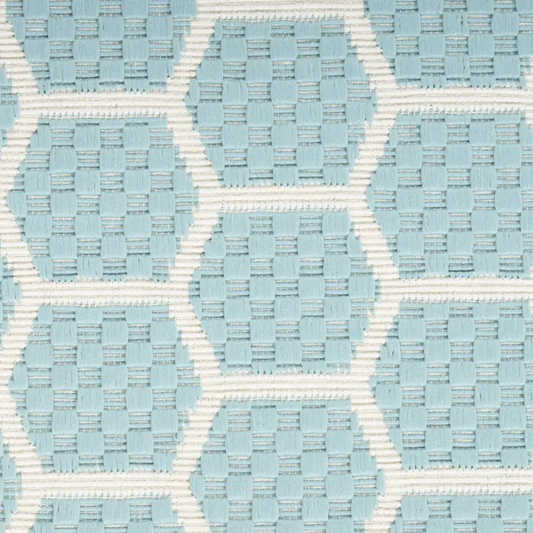 12' Aqua And Ivory Geometric Indoor Outdoor Runner Rug
