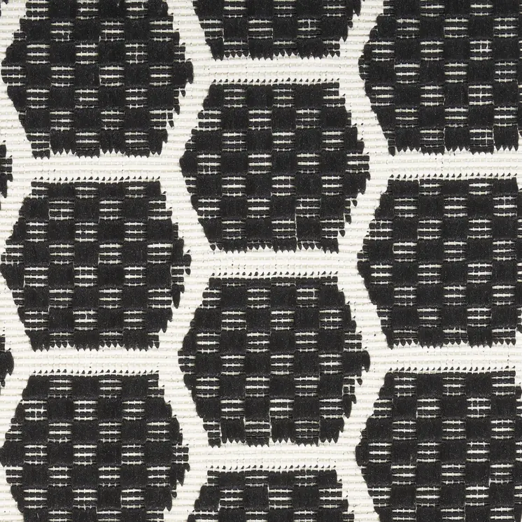 12' Black And Ivory Geometric Indoor Outdoor Runner Rug
