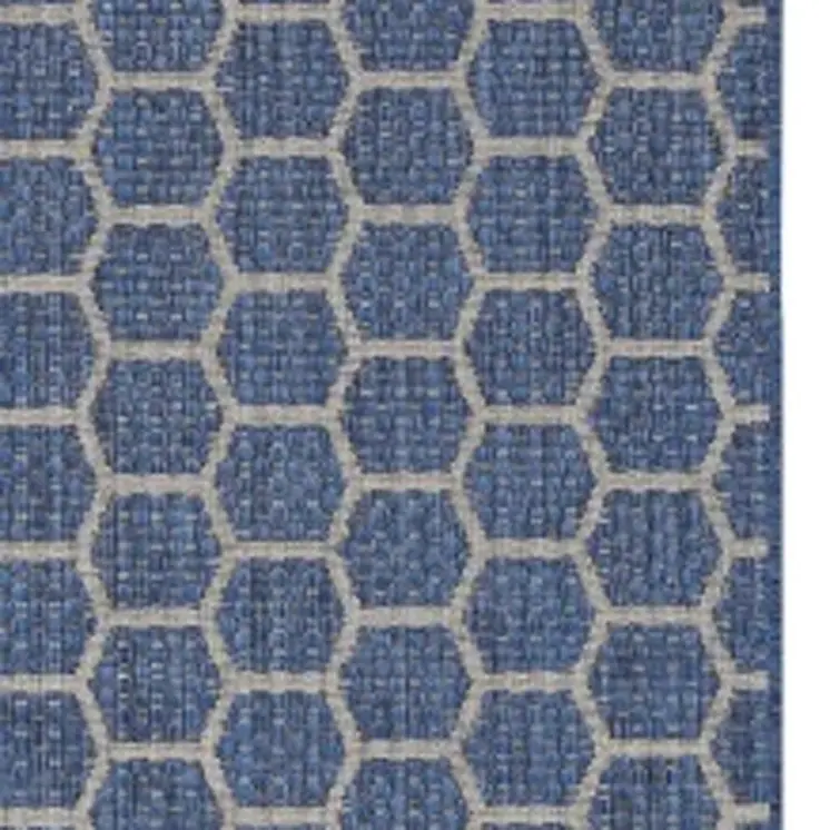 12' Blue And Ivory Geometric Indoor Outdoor Runner Rug