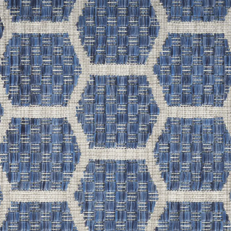 12' Blue And Ivory Geometric Indoor Outdoor Runner Rug