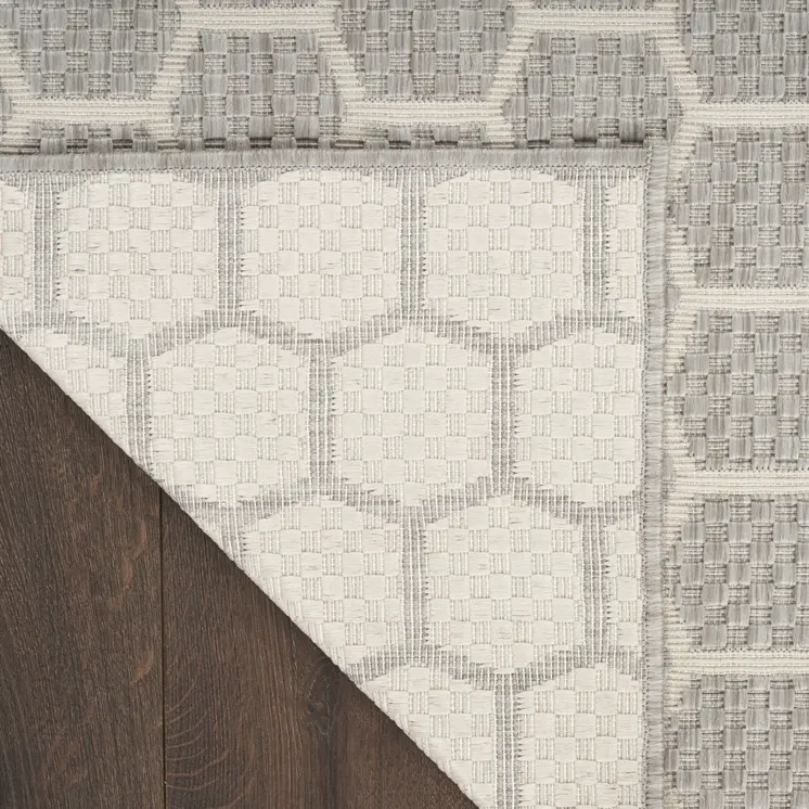 12' Gray And Ivory Geometric Indoor Outdoor Runner Rug