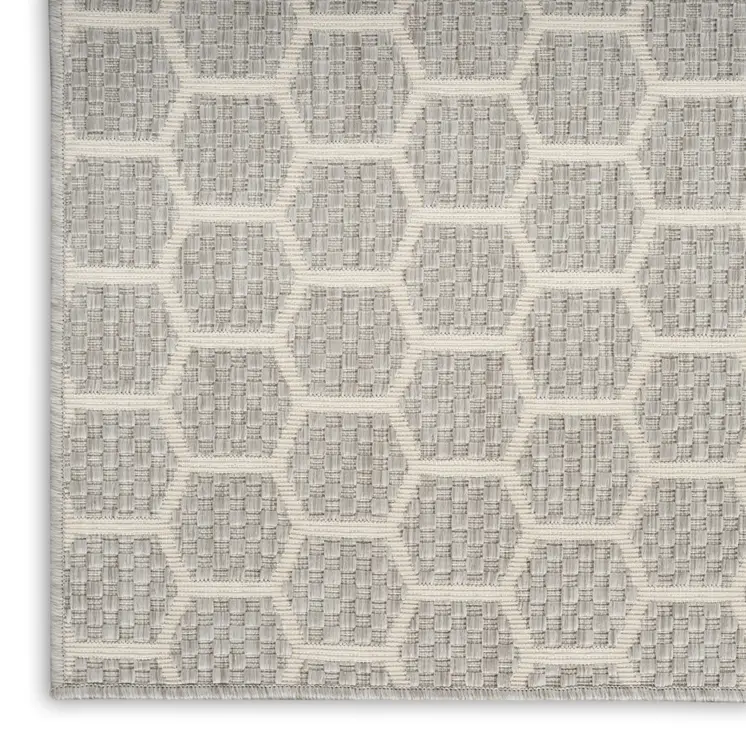 12' Gray And Ivory Geometric Indoor Outdoor Runner Rug