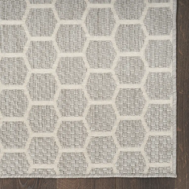 12' Gray And Ivory Geometric Indoor Outdoor Runner Rug