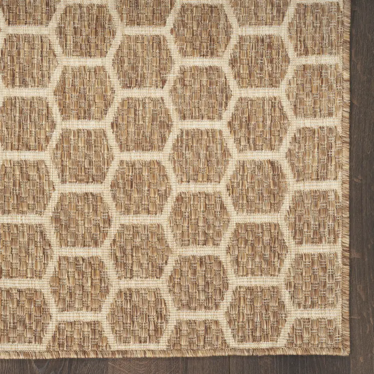 12' Natural And Beige Geometric Indoor Outdoor Runner Rug