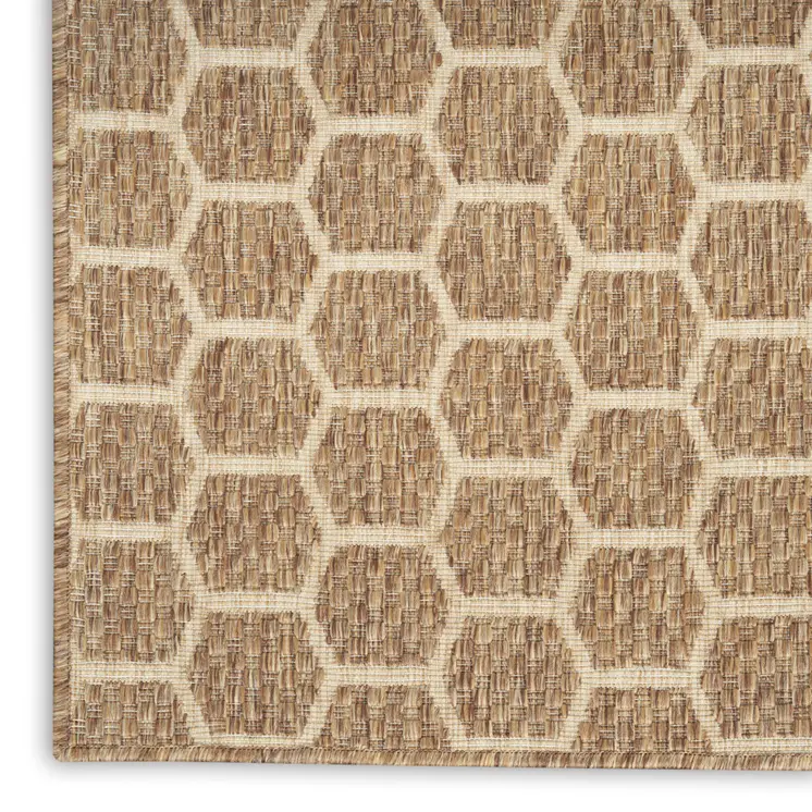 12' Natural And Beige Geometric Indoor Outdoor Runner Rug