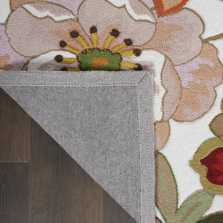 8' Ivory Red and Orange Botanical Leaves Runner Rug