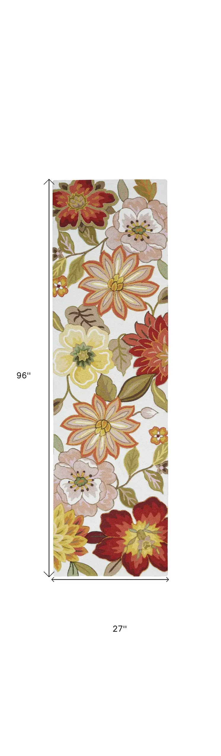8' Ivory Red and Orange Botanical Leaves Runner Rug