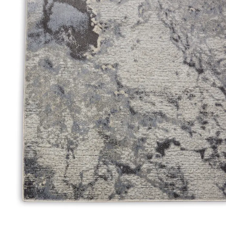 8' Gray Beige and Ivory Abstract Non Skid Runner Rug