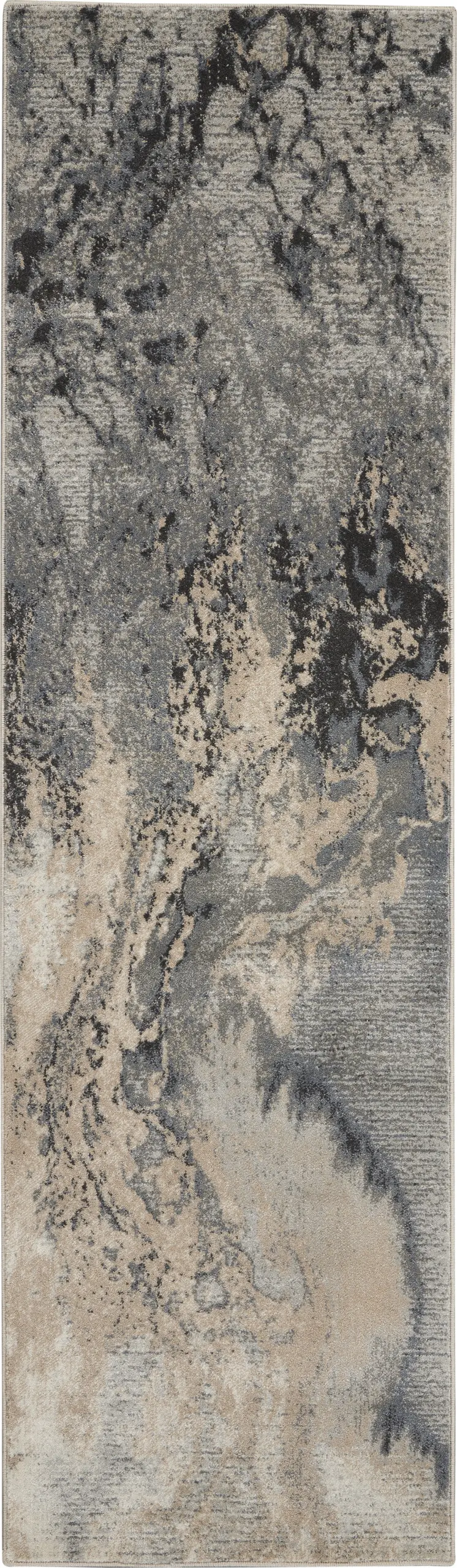 8' Gray Beige and Ivory Abstract Non Skid Runner Rug